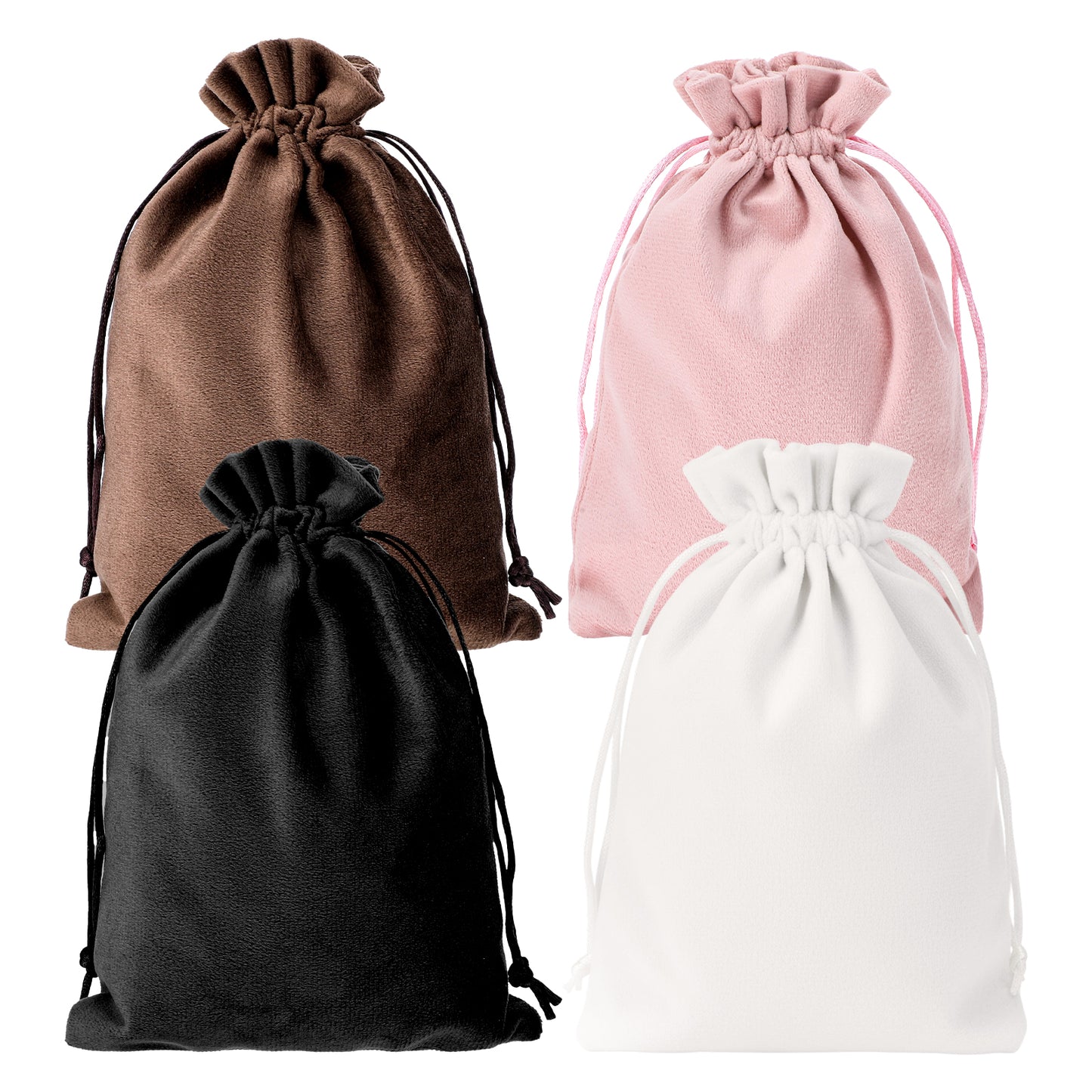 4 Pcs Soft Small Drawstring Bags, 7.09 X 5.12in Dice Bag, Plush Storage Bag for Tarot Card Holder Jewelry Pouches, Treat Favor Bags for Wedding, Party, Shower (Black, Lotus Root, White, Brown)