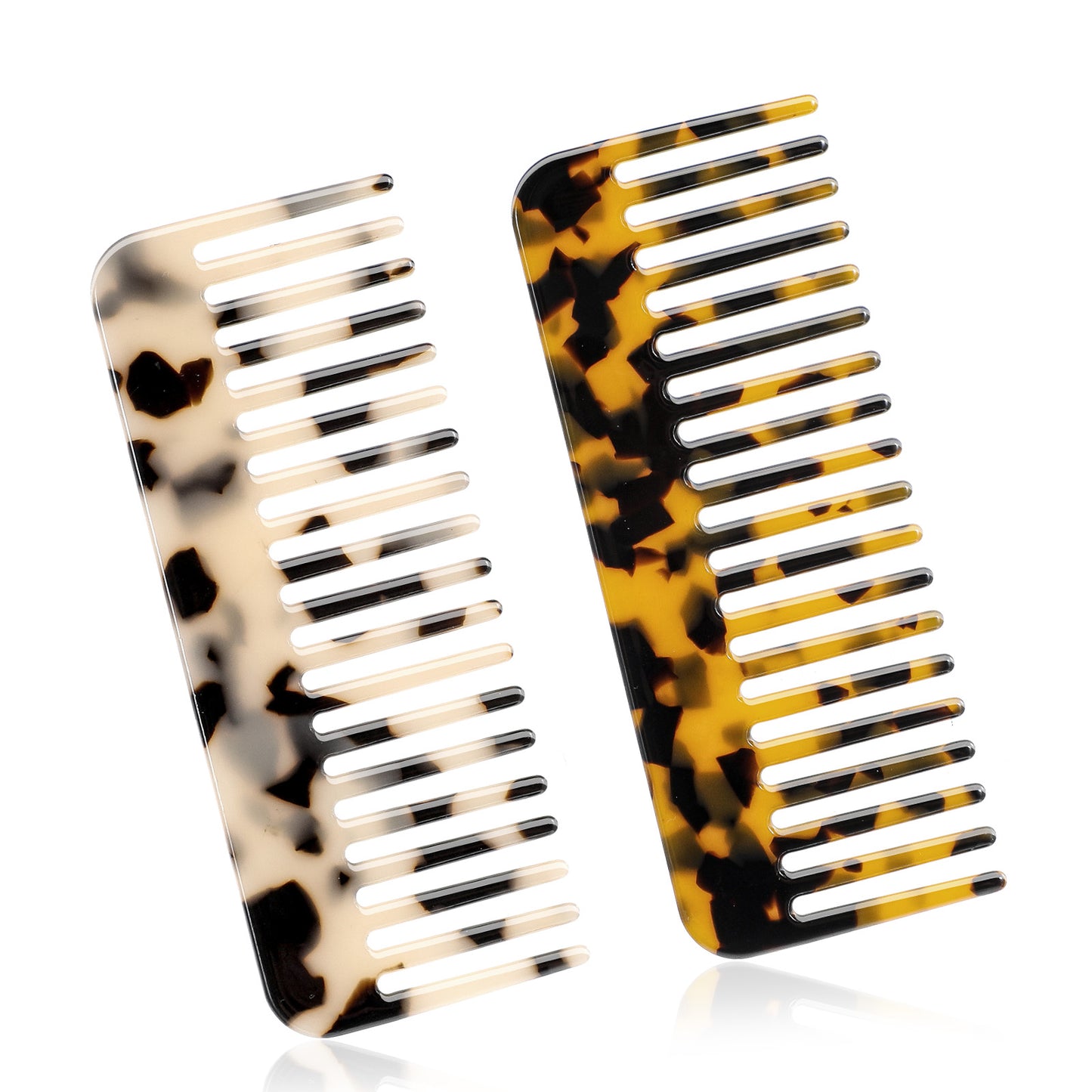 2 Pcs Wide Tooth Comb Set for Wet/Dry Hair, Mini Cellulose Wide Tooth Comb, Cellulose Acetate Detangler for Thick Curly Wavy Hair, Tortoise & Ivory