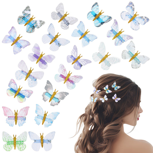 Ymapinc 20Pcs Colorful Butterfly Hair Clips for Women - Small Glitter Fairy Hair Accessories Tulle Hairpin Colorful Barrettes 90s Fabric Butterfly Clips for Wedding Wearing Proms Daily Life