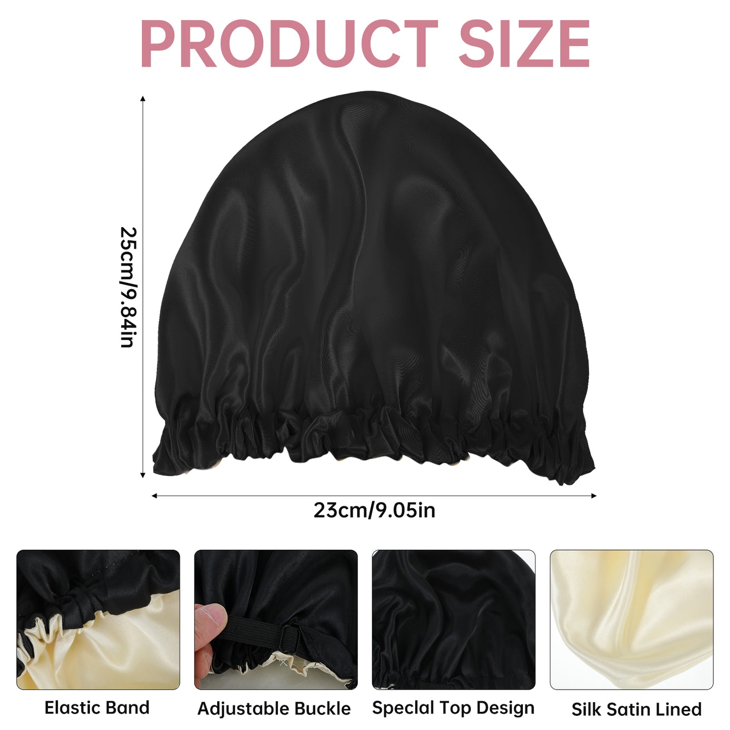 Tyqour Silk Bonnet for Sleeping Hair Bonnet Double Layer Sleep Cap Elastic Sleep Hair Wrap Hair Cover for Women Girls Curly Hair(Black)