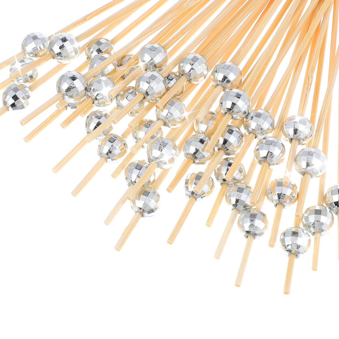 Mabor 100Pcs Disco Ball Toothpicks for Appetizers, Silver Cocktail Picks for Drinks Fruit Food Fancy Bamboo Skewers for Disco Themed Party Decorations 4.7 Inch