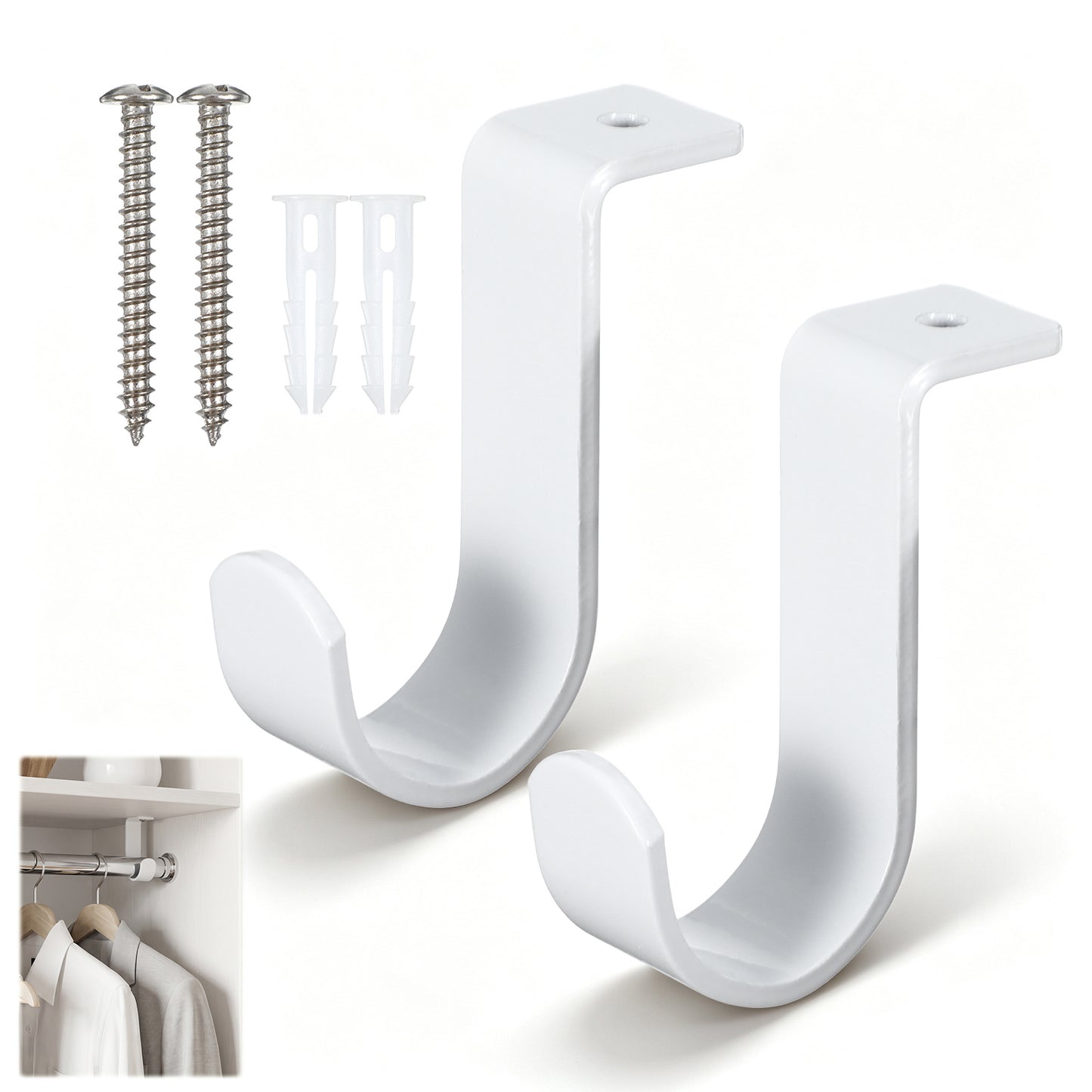 Sorcristy Closet Rod Brackets Metal White 1.38 Inch Drapery Rod Holder