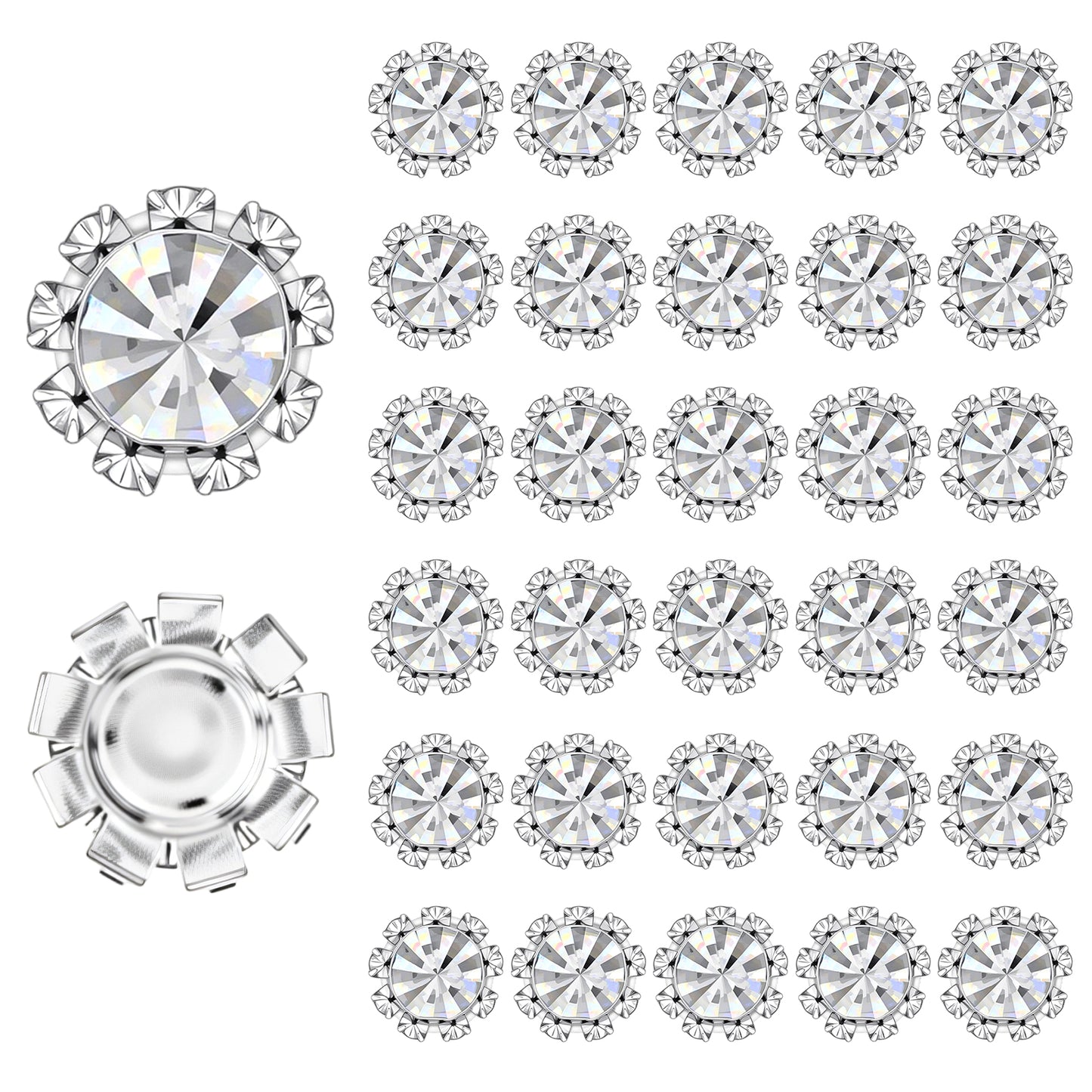 RAHHLIZS 30PCS Silver Buttons, 12mm Crystal Flower Flat Back Rhinestone