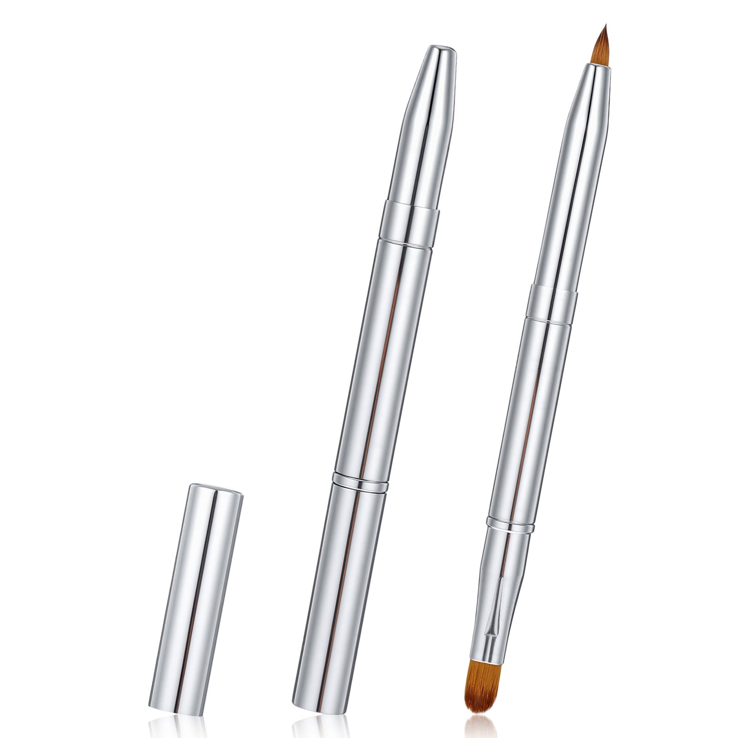 2 Pack Retractable Lip Brush for Lipstick Double-Ended Lip Makeup Brushes Travel Applicators Includes Lid for Lipstick Lip Gloss Eyeshadow Great Gift Elegant Silver Finish