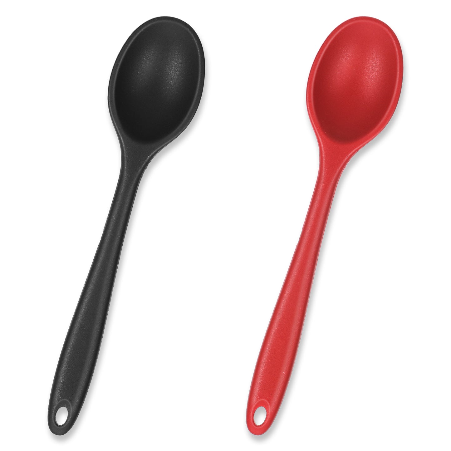 2 Pcs Silicone Mixing Spoons 10.63 Inch High Heat Resistant Nonstick Cooking Spoon for Stirring, Mixing and Serving Black Red Silicone Spoon Dishwasher Safe