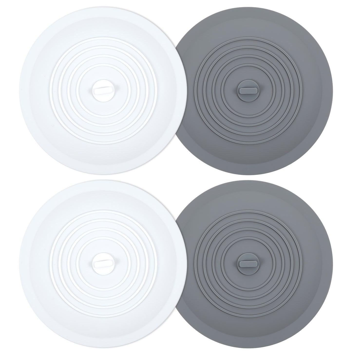 Tub Stopper 4 Pack, 6 inches Large Silicone Drain Plug Bathtub Drain Stopper Flat Suction Cover, Universal Flat Suction Shower Kitchen Cover, Bathroom Laundry Accessories(2 White/2 Gray)