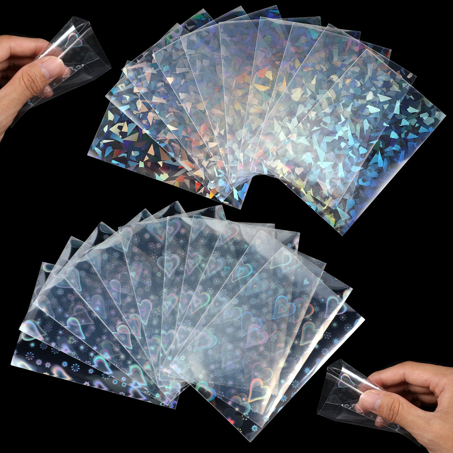 100 Pcs Laser Flashing Photocard Sleeve Holographic Photo Card Sleeves Love Heart Shape Transparent Waterproof Card Protective Cover for Photo Cards