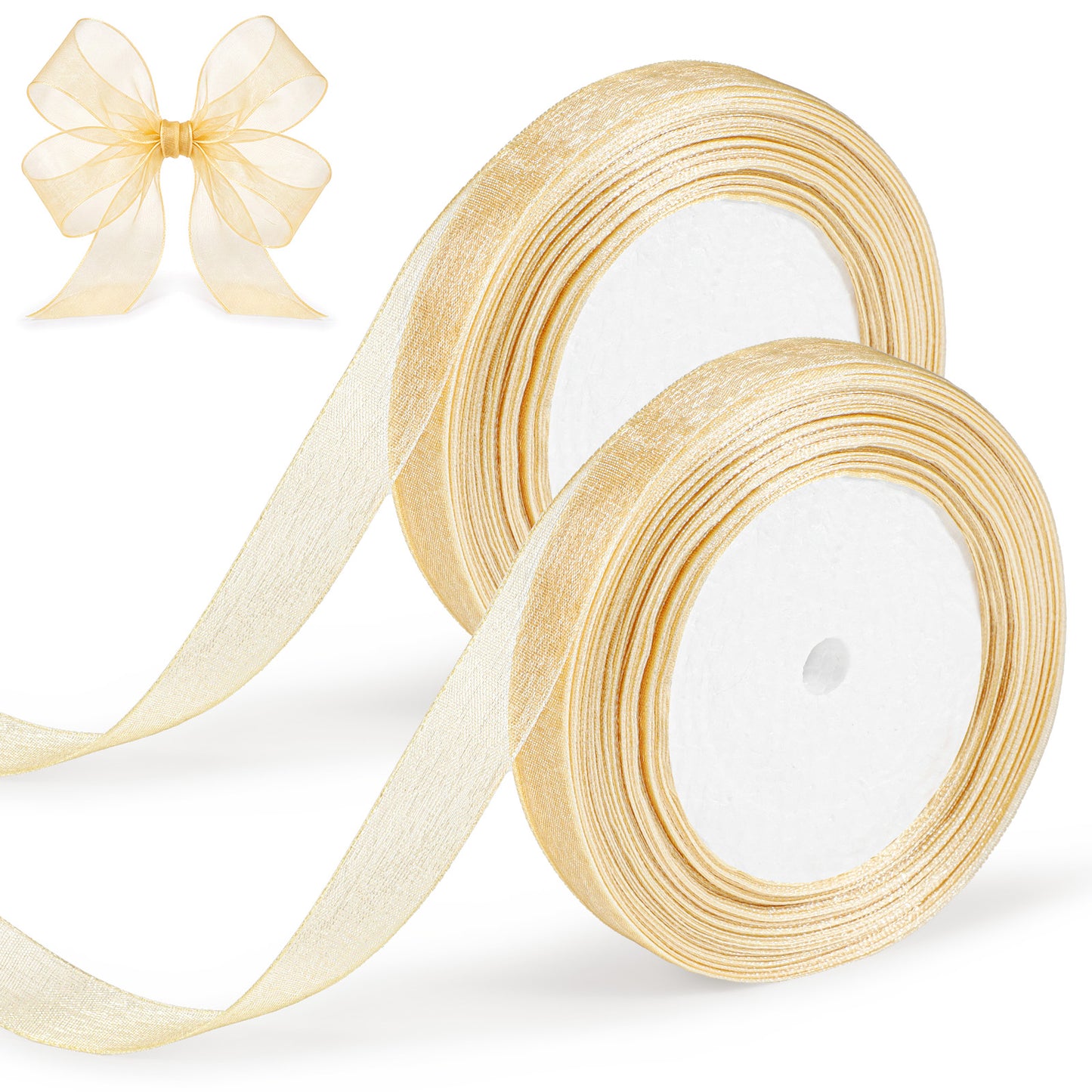 2Rolls Organza Chiffon Ribbon, Sheer Organza Ribbons, 15mm x 36Metre/Roll