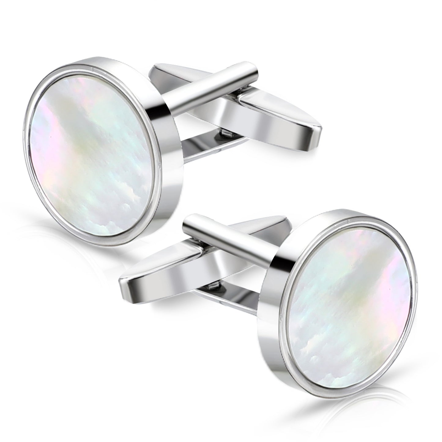 Ouligay Mens Silver Mother of Pearl Cufflinks For Men Cuff Links Groom Classic Shirt CuffLinks for Men Wedding Cuff Links for Father Husband Boyfriend