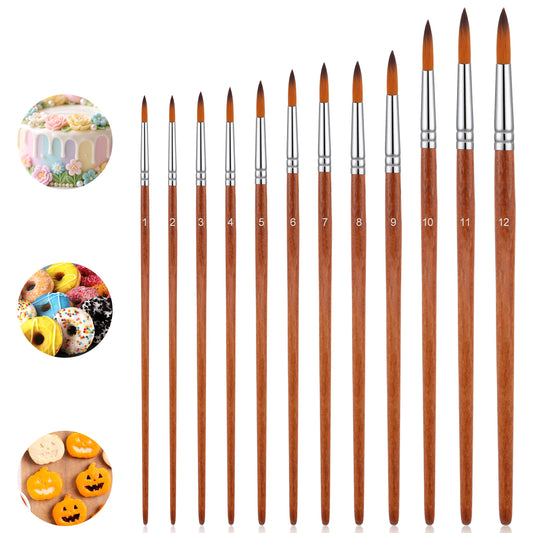 12PCS Acrylic Paint Brushes Set, Round Pointed Tip Watercolor Paint Brushes, Artist Paintbrushes for Watercolor, Acrylics, Ink, Gouache, Oil, Tempera Different Sizes (Brown)