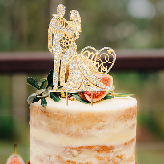 Ymapinc Wedding Cake Toppers Bride and Groom, Rhinestone Metal Mr and Mrs Cake Topper, Elegant Gold Wedding Cake Topper for Bridal Shower, Anniversary, Engagement Party Decorations Supplies