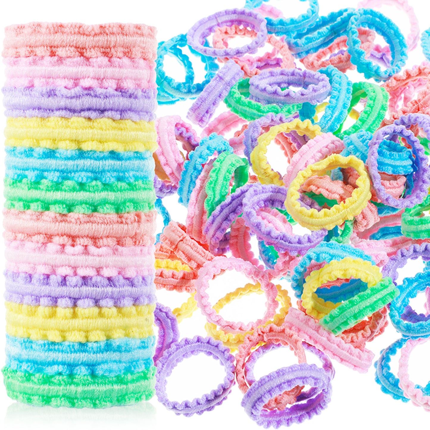 Mabor 100PCS Soft Elastic Hair Ties for Toddlers - Colorful Small Hair Bands, Gentle No-Snag Mini Ponytail Holders