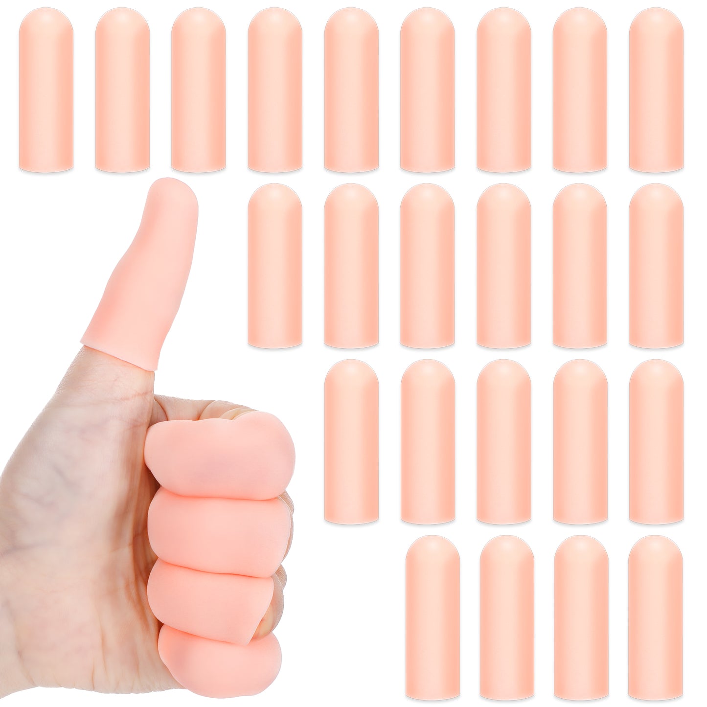 Ouligay 24 Pcs Silicone Finger Protectors,Skin Color Finger Sleeves,Cuttable Rubber Fingers Tips,Reusable Finger Covers to Protects Knuckles, Relieves Painful Cracks, Reduces Friction Calluse