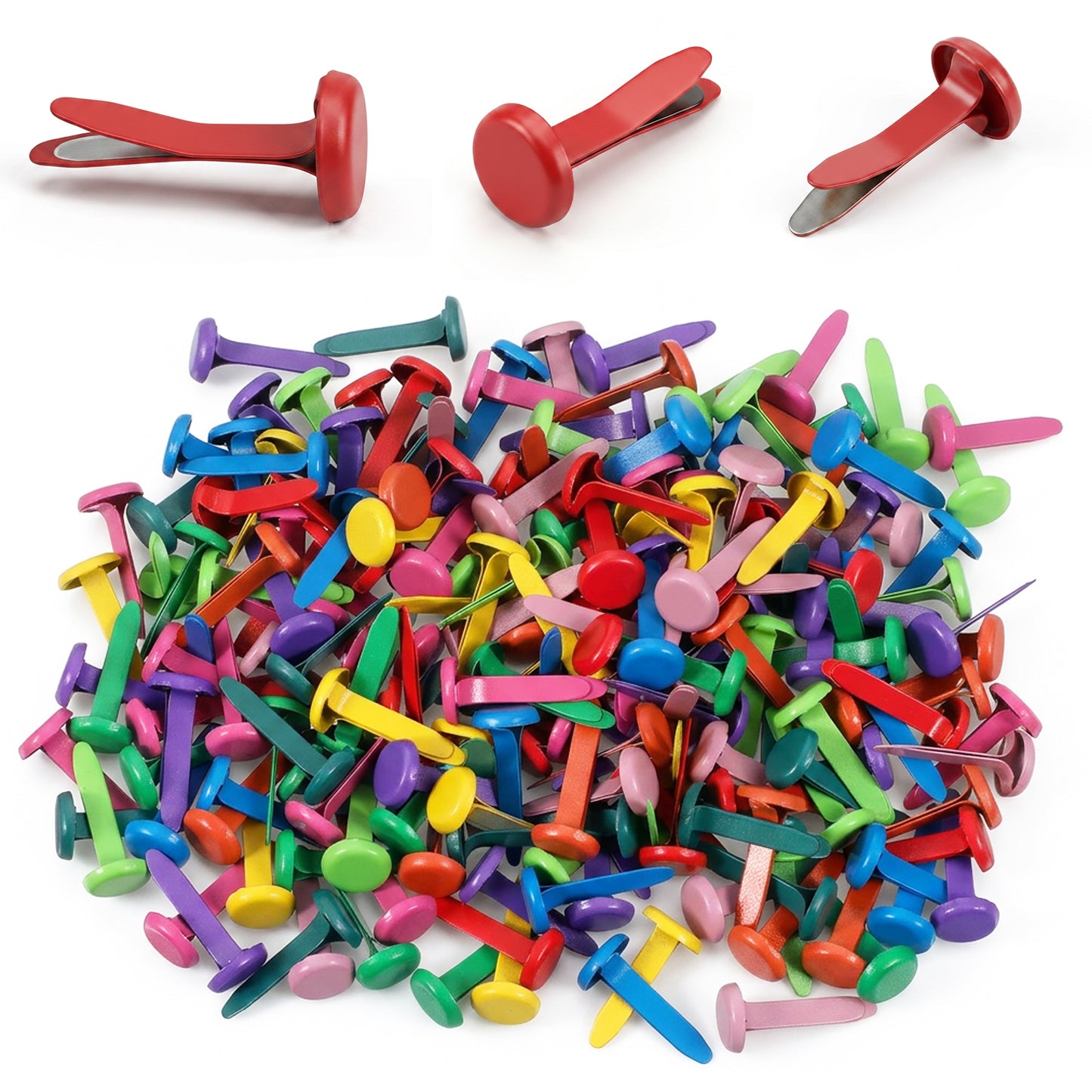 Nogeqi 200PCS Brads Paper Fasteners, Colorful Brads for Paper Crafts, Metal Split Pins for Handmade Cards Scrapbooking DIY Supplies (0.3 X 0.6 Inch)