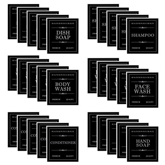 Waterproof Labels for Bottles, Removable Bathroom Organization Stickers for Hand/Dish Soap Shampoo Conditioner Body/Face Wash, Ymapinc 30Pcs Toiletry Labels for Plastic/Glass Bottles