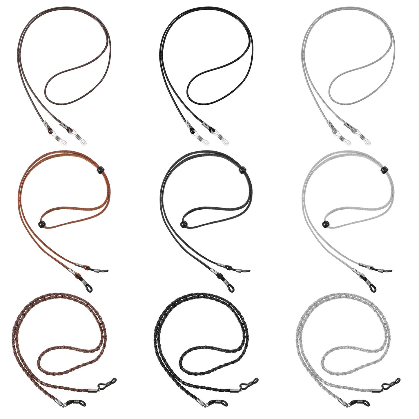 RAHHLIZS 9 Pcs Leather Eyeglass Straps for Men Women, Adjustable Eyeglass Chains Eye Glasses Holders Around Neck PU Leather Glasses Lanyard Women Men