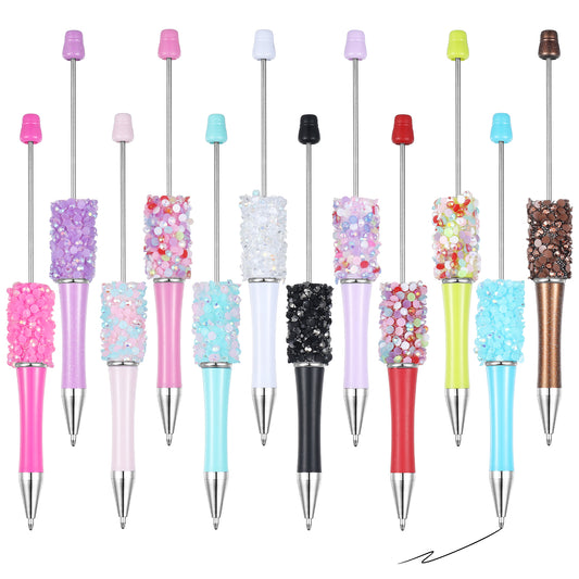 12PCS Beaded Pens,Ymapin Rhinestone Beadable Pens(Beads Not Included) Beaded Ballpoint Pen for Gift Making Kits School Supplies, Office Accessories & Decorations for Students & Teachers (Multi-Color)