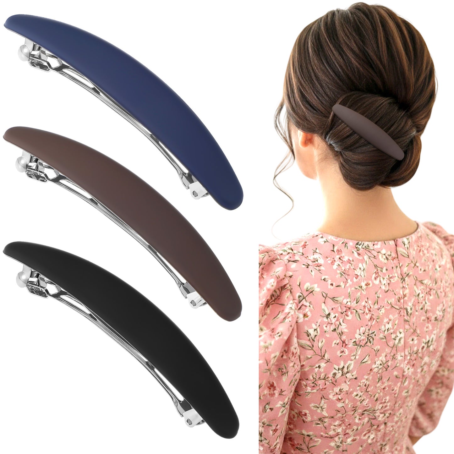 3PCS French Hair Barrettes for Thick Hairs, Large French Hair Clips for Half up Women Thin, Short and Fine Hairs
