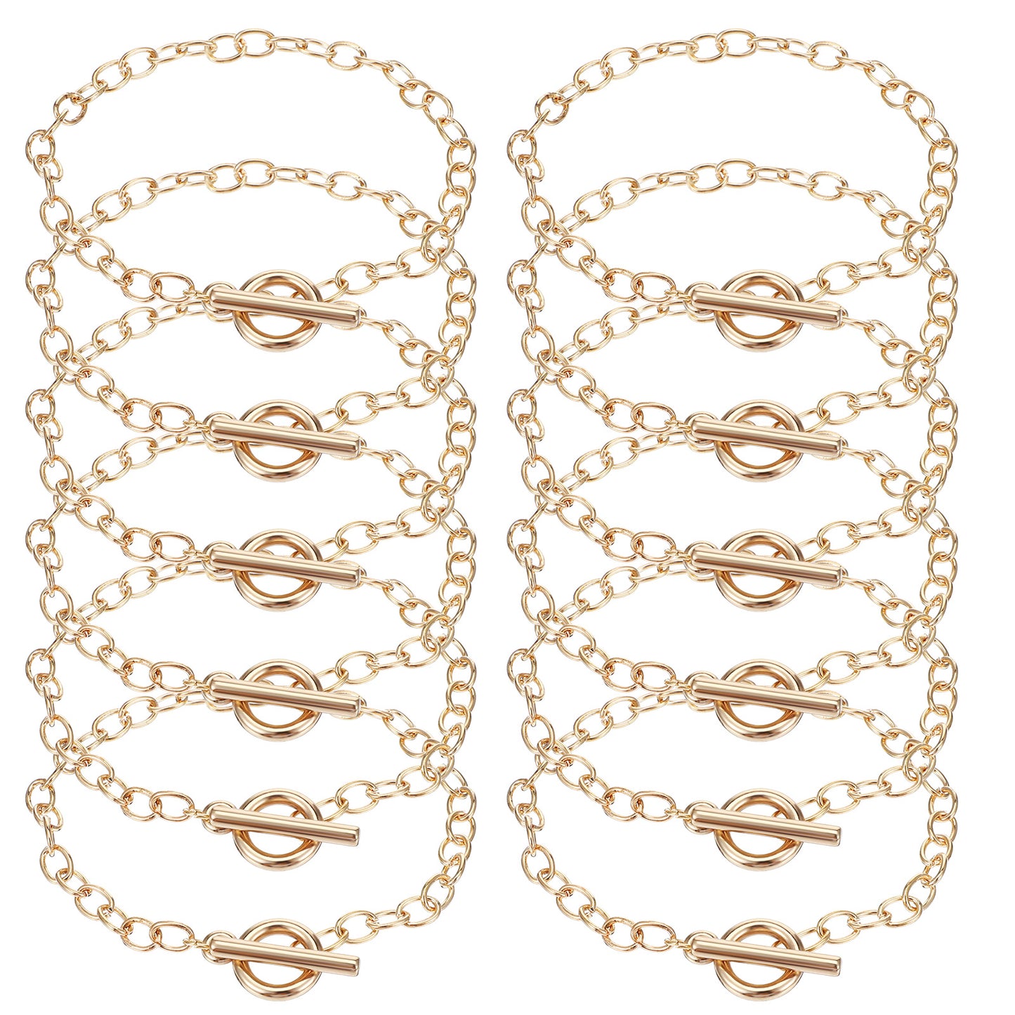 12PCS Gold Chain for Jewelry Making, Alloy Plated Chain Clasp Toggle Charm Bracelet Chain Statement Link T-Bar Clasp Necklace Making Kit, Ot Toggle Clasp, Dainty Gold Bracelet Necklace Jewelry