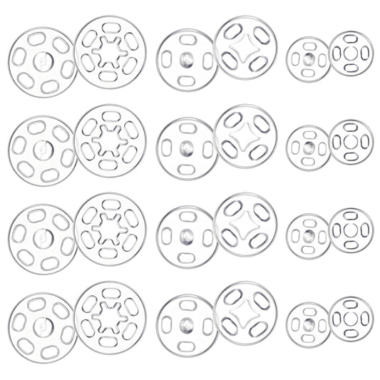 Ymapinc 150Pcs Clear Snaps for Sewing, Plastic Round Snaps for Shirt Clothes Pants Backpacks Sewing on, Button Fasteners for Jackets Suits Jeans Uniforms Coats (7mm/10mm/15mm Each 50 Sets)