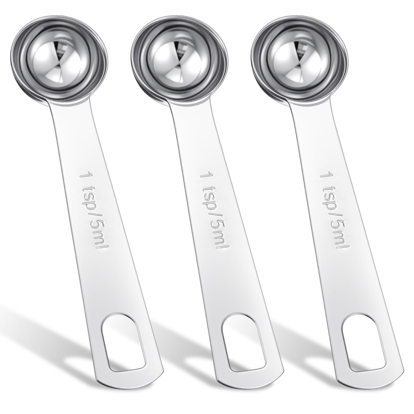 Ouligay 3Pcs 1 Teaspoon (5 mL | 5 cc | 1/3 Tablespoon) Single Measuring Spoon, Stainless Steel Individual Measuring Scoop, Short Handle Metal Measure Spoons Only