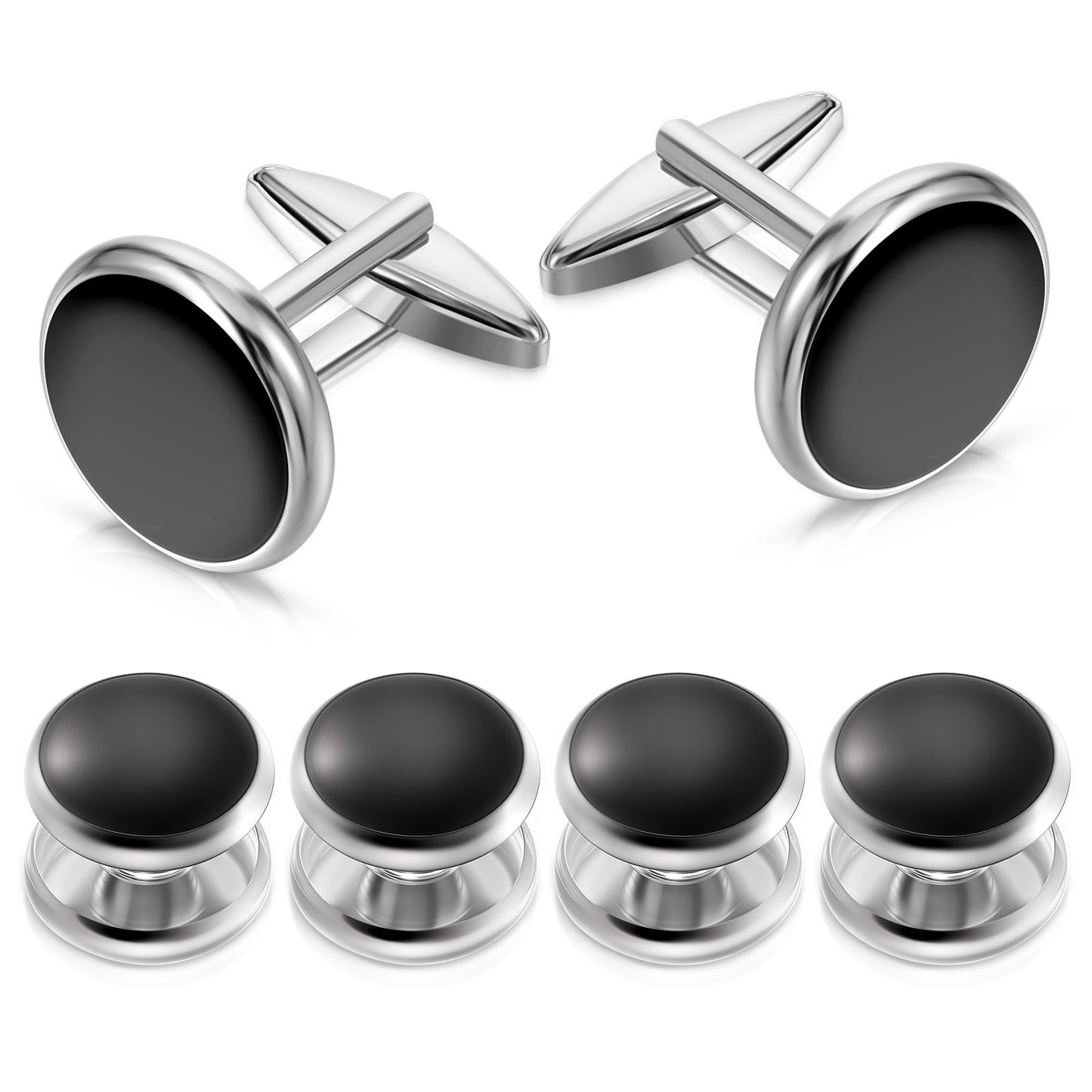 Tyqour Cufflinks for Men - 6pcs Mens Cufflinks and Tuxedo Studs Set - Elegant Men's Cuff Links for Business, Wedding, Formal Suit Accessories - Black Copper Cufflinks with Gift Box