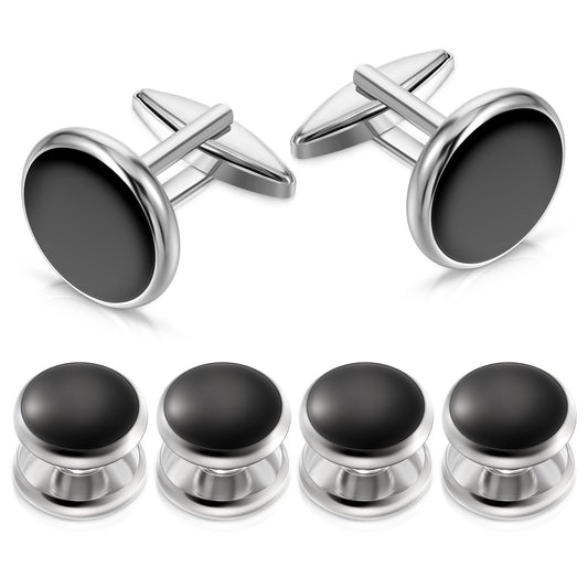 Tyqour Cufflinks for Men - 6pcs Mens Cufflinks and Tuxedo Studs Set - Elegant Men's Cuff Links for Business, Wedding, Formal Suit Accessories - Black Copper Cufflinks with Gift Box