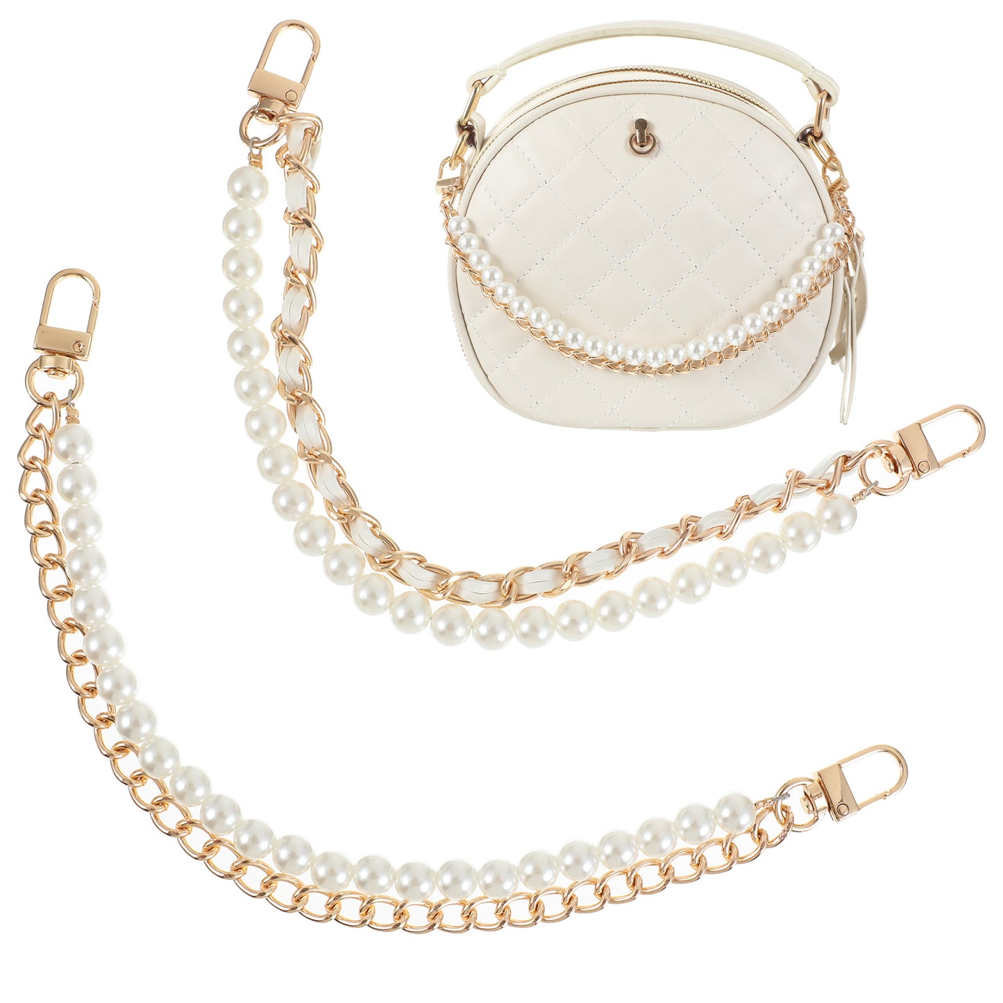 2 Pcs Pearl Purse Chain Extender Pearl Bag Charms For Handbags Gold & White Bag Charm Chain Elegant Metal Purse Strap Extender Replacement Pearl Bag Chains For Women Handbags Decorations Accessories