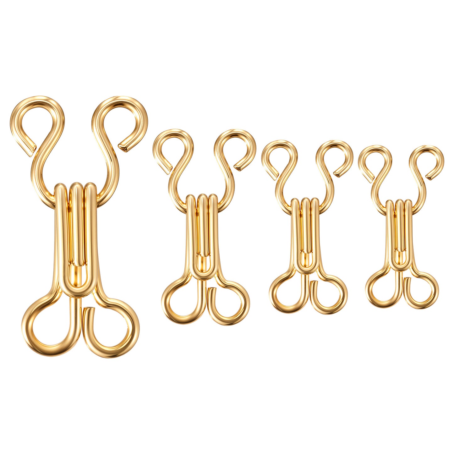 100 Pairs Sewing Hooks and Eyes Closure 11.5/12.5/14/17mm Metal Bra Snap Hook Replacement 4 Sizes Sewing Accessories for Clothing Skirt Trousers DIY Craft Gold Women Festival Gifts