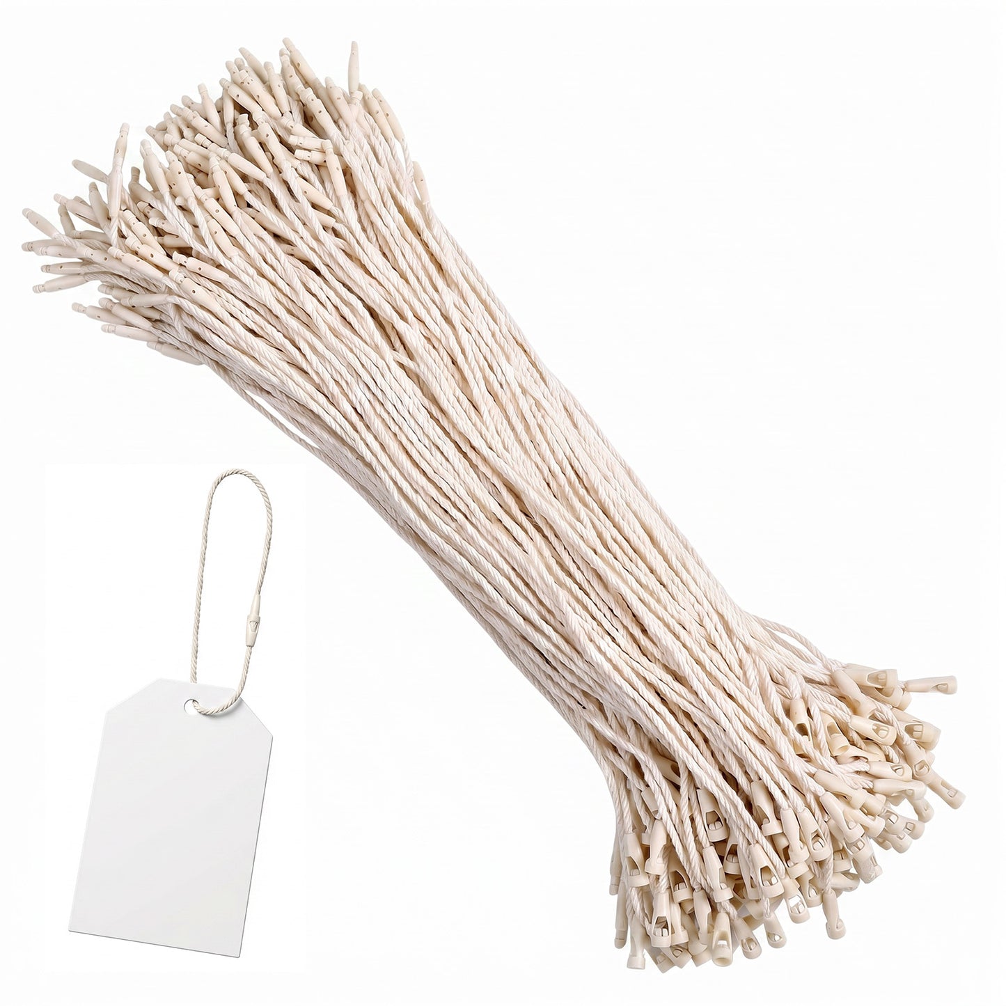 200Pcs Cotton Hang Tag String, 7.48 Inch String Fasteners with Plastic Snap