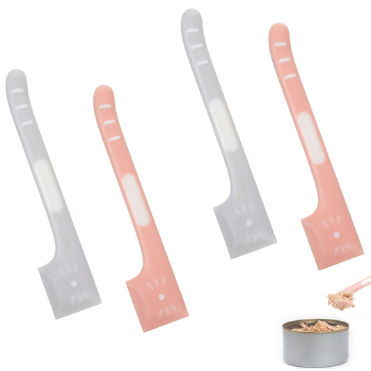Xinjoduz 4 Pcs Cat Food Spoon, Silicone Cat Foood Spatula Mini Pet Food Can Scoop Mixing Spoons Set Canned Scoops for Dogs and Cats Feeding Jar Wet Food Storage Pet Supplies (Pink, Gray)