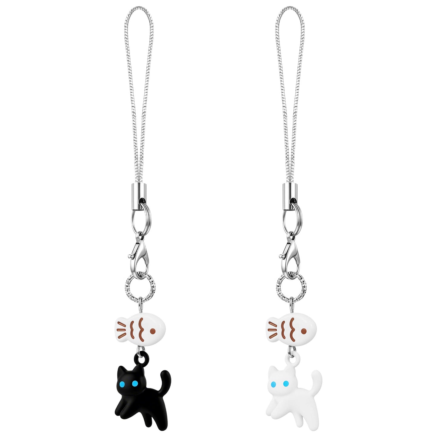 Ymapinc 2pcs Black Cat Phone Charm - Mini Cat Fish Bag Charms, Metal Kawaii Charm for Cell Phone Case, Matching Pendant
