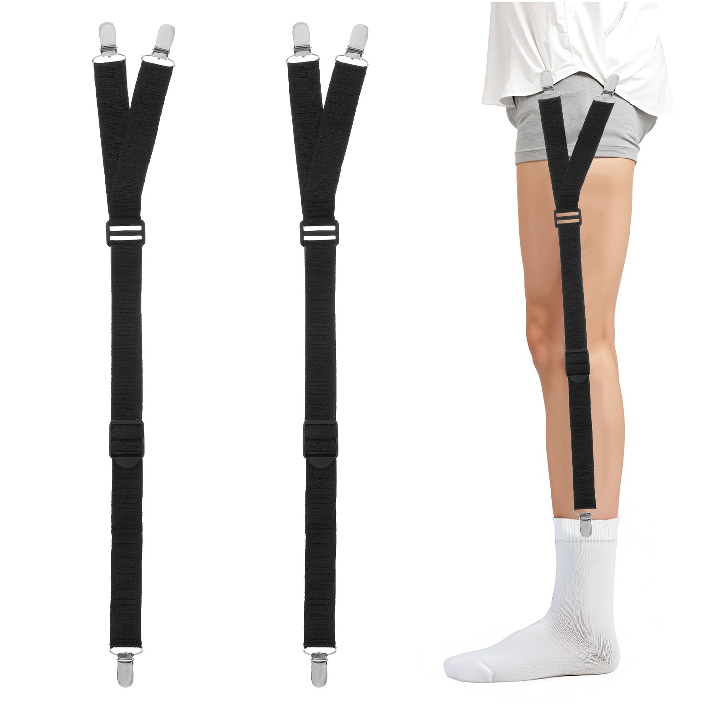 Mabor 2PCS Shirt Stays For Men Durable Elastic with Non-Slip Locking Clamps Adjustable Military Shirts Holder Anti-slip Locking Clamps Keep Shirt Tucked In (Black)