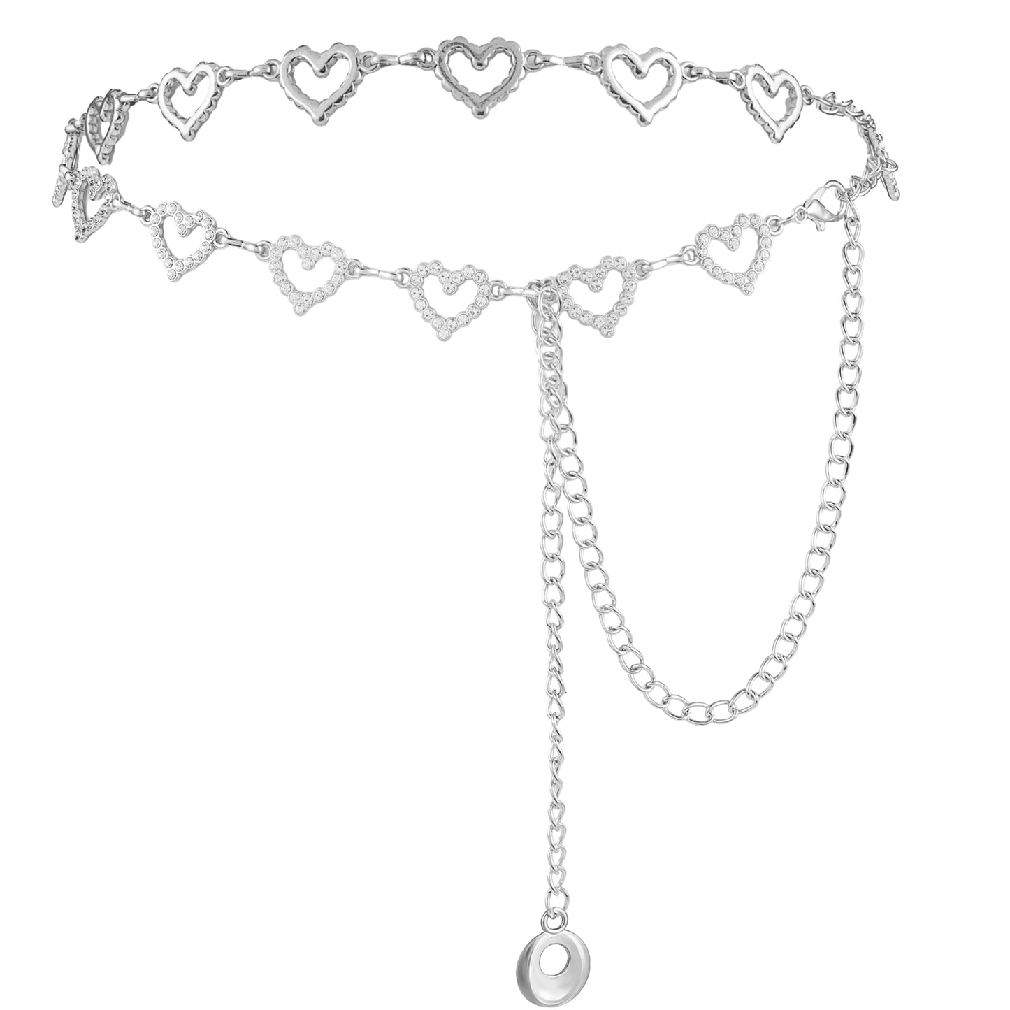 Chain Belts for Women ,Ymapinc Heart-Shaped Rhinestone Waist Necklace Silver Chain Belt Suitable for Dresses, Jeans, Formal Wear