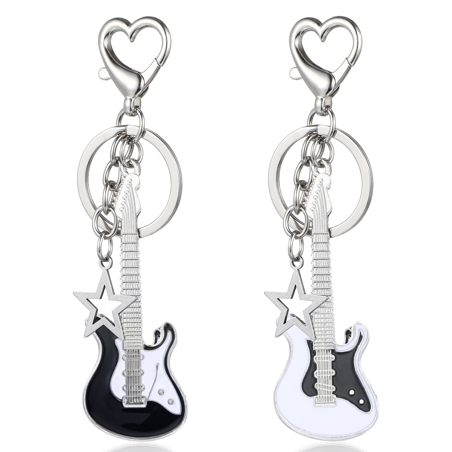 Mabor 2 PCS Aesthetic Punk Guitar Keychain, Cute Music Star Key Chain Heart Key Rings For Women Bag Purse Gift Music Lovers Kawaii Gifts