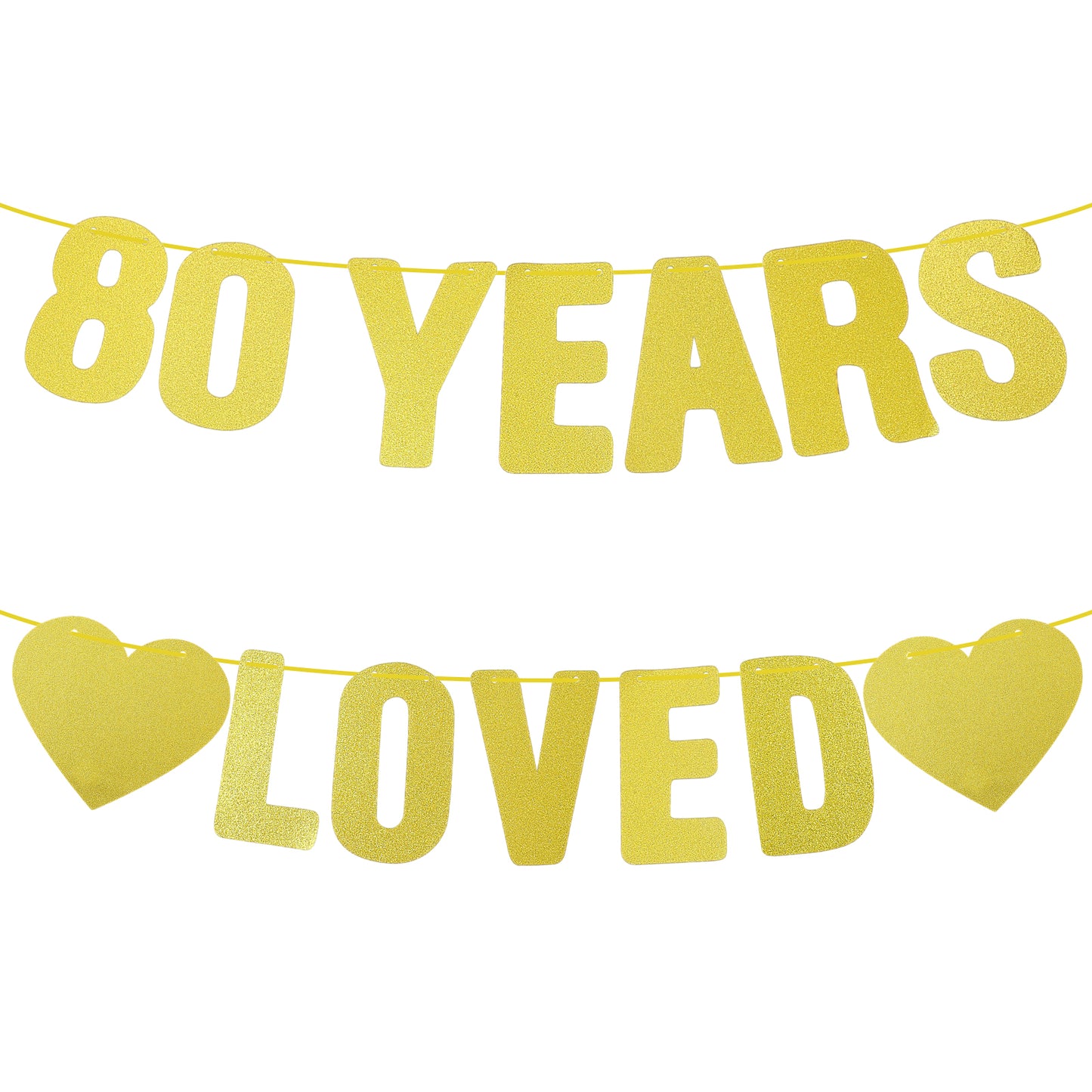 Xinjoduz Pre-Strung 80th Birthday Banner Gold Glitter 80 Years Loved Banner Happy 80th Birthday Decorations for Women Men 80 day Party Sign Garland Anniversary Party Decor