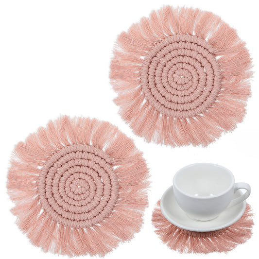 Ymapinc Pink Coasters for Desk - Cute Woven Coasters Set of 2 Boho Decor Coasters for Office Desk Bar for Mugs and Cups Women Housewarming Gift for Home and Office