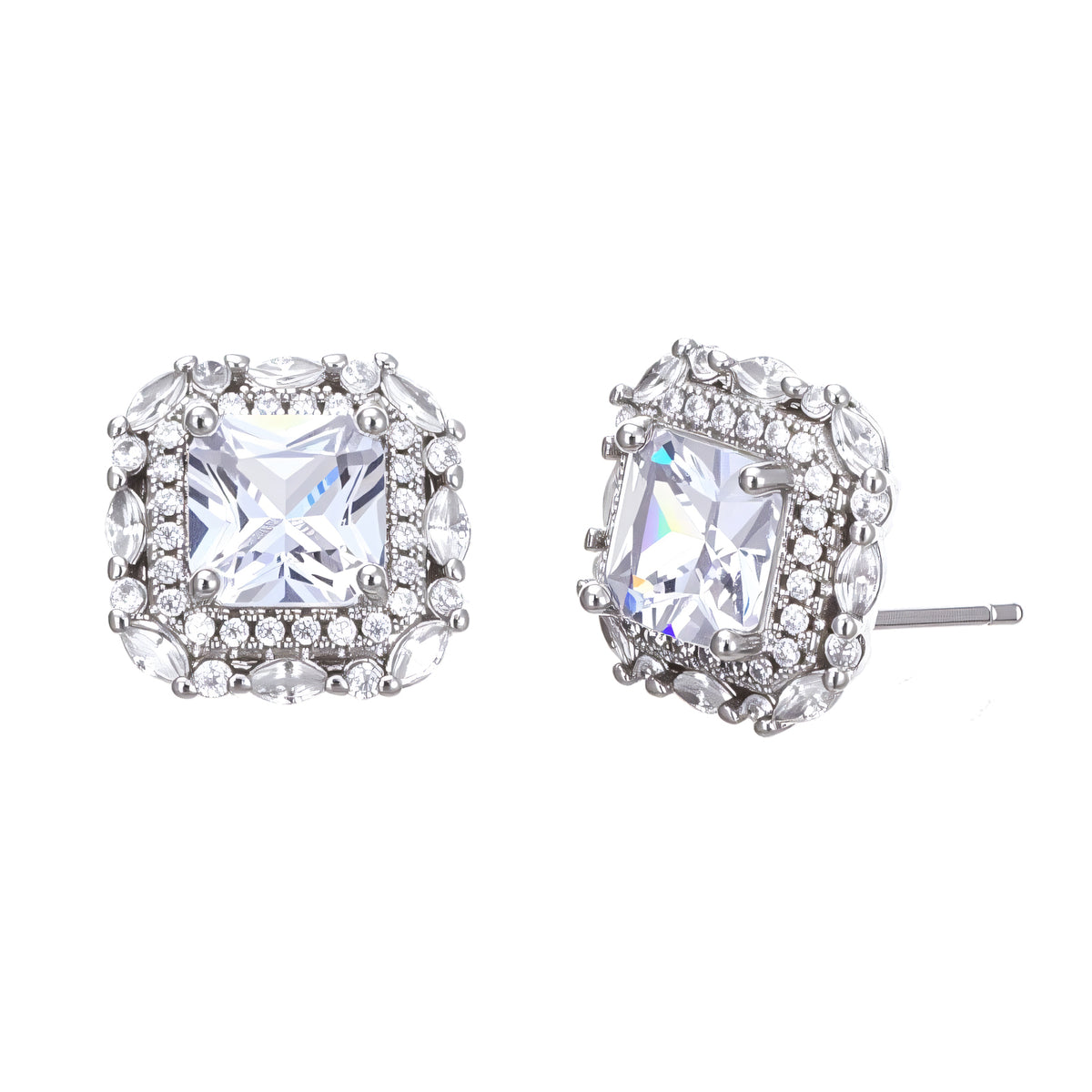 Ymapinc Silver Square Stud Earrings for Women, Cubic Zirconia Rhinestone Studs, Big Birthstone Earring, Faux Diamond Diamante Earrings for Women, Sparkly Wedding Jewelry Gift
