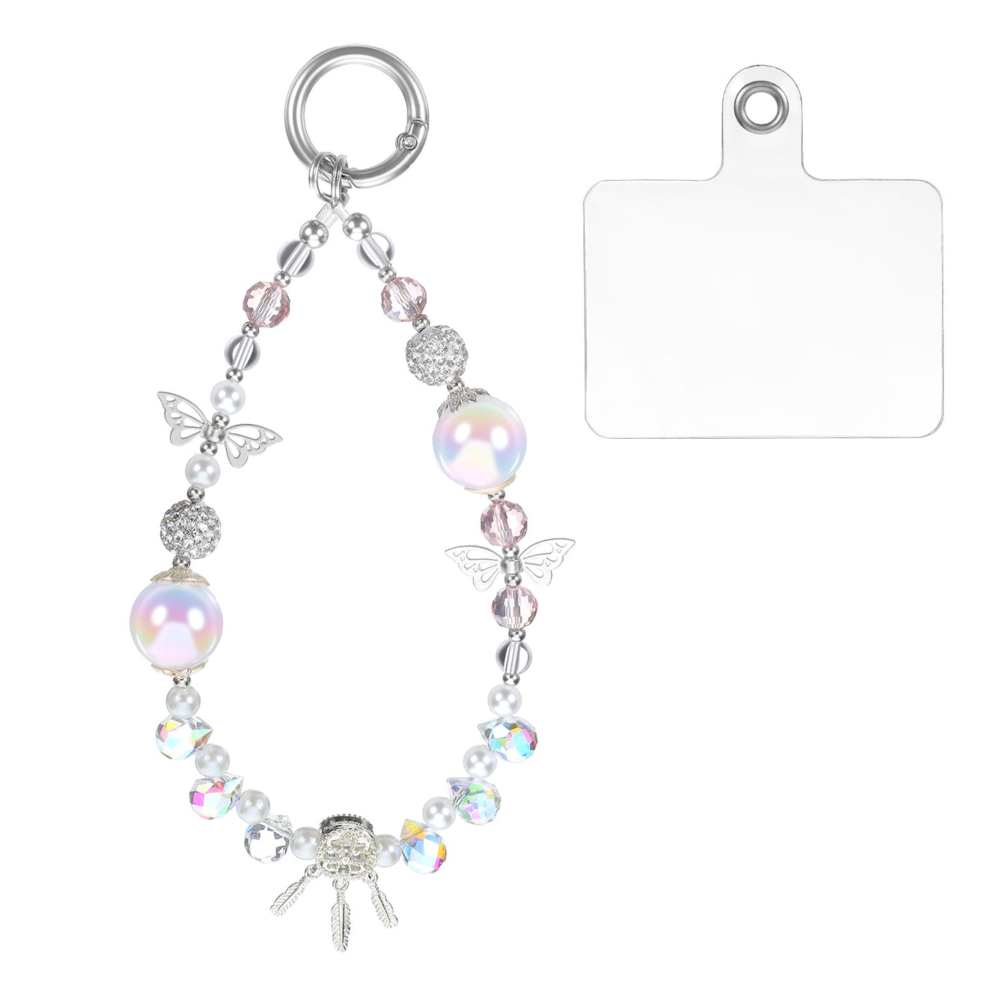 Mabor Crystal Beaded Phone Wrist Strap Charm for Women Sparkling Wristlet Bracelet Cute Cellphone Lanyard with Metal Phone Tether Tab, Pink