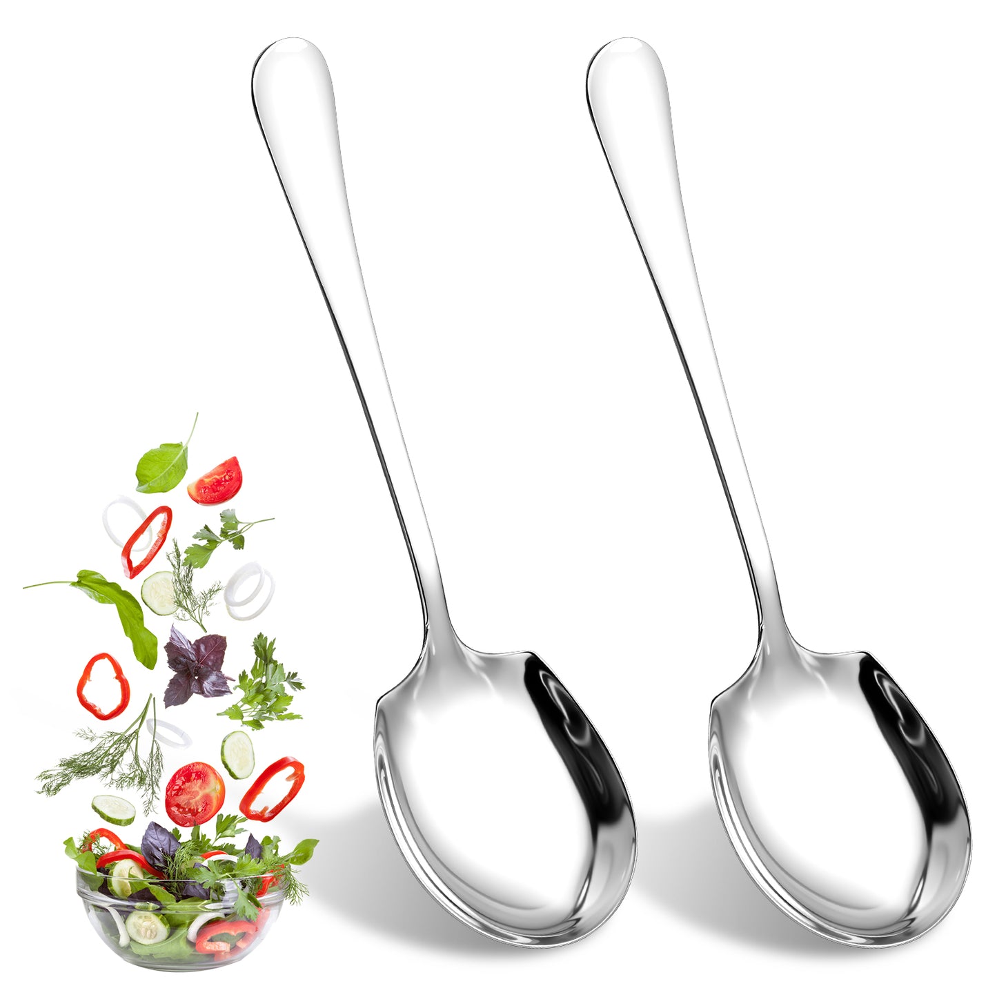 Ouligay Large Serving Spoons Stainless Steel for Buffet - 2PCS Serving Utensils Set for Parties, 8.66 Inch Silver Serving Spoons Set