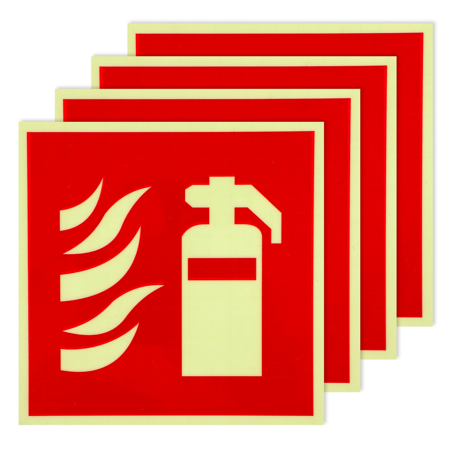 4 Pcs Fire Extinguisher Signs PVC Photoluminescent Self-Adhesive Safety Stickers for Home Business Strong Sticker Sign, Fire Safety Sign According to ISO