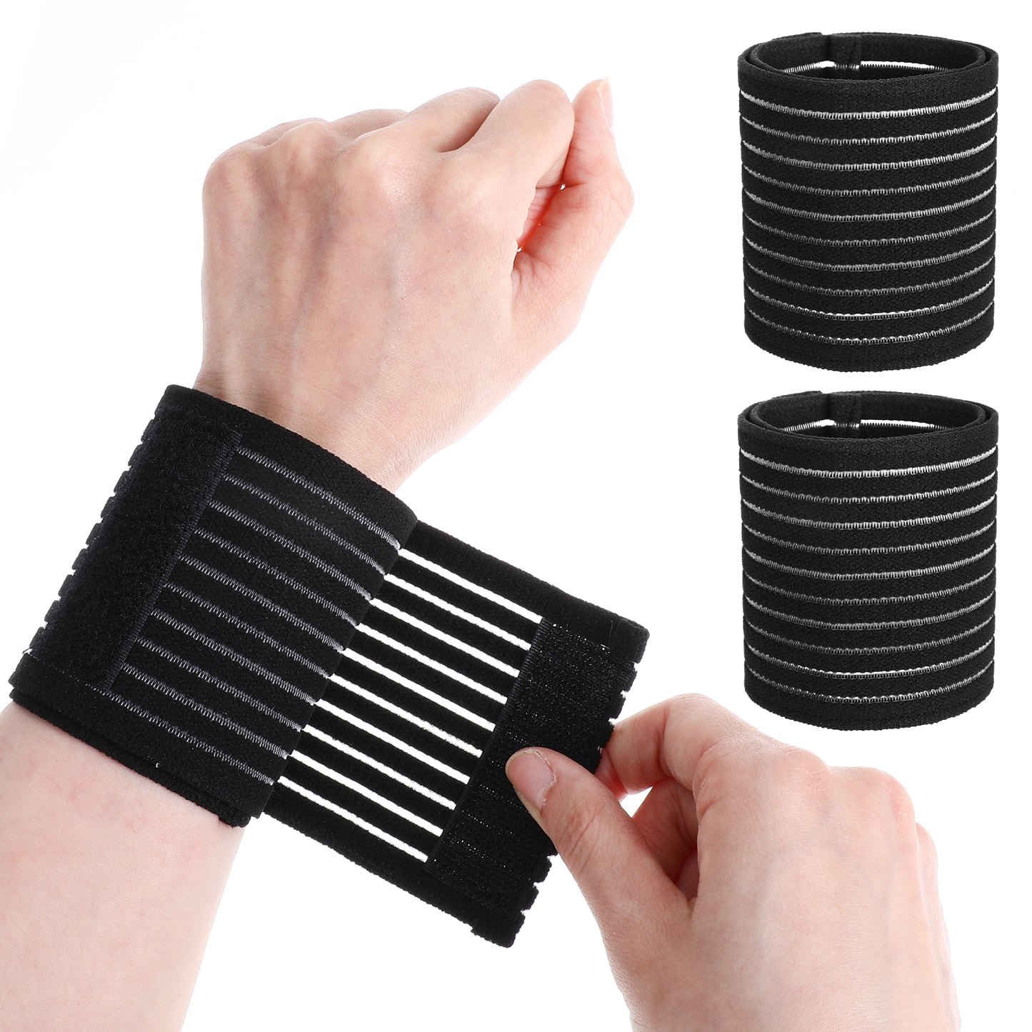 Ymapinc 2Pcs Elastic Compression Wrist Brace, Adjustable Breathable Protector Band for Sports Running Fitness Hiking Basketball, Relief Pains of Sprain (Spandex Black)
