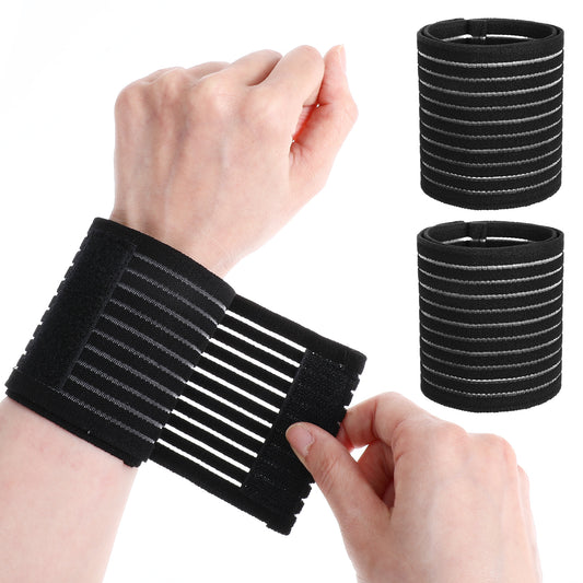 Ymapinc 2Pcs Elastic Compression Wrist Brace, Adjustable Breathable Protector Band for Sports Running Fitness Hiking Basketball, Relief Pains of Sprain (Spandex Black)