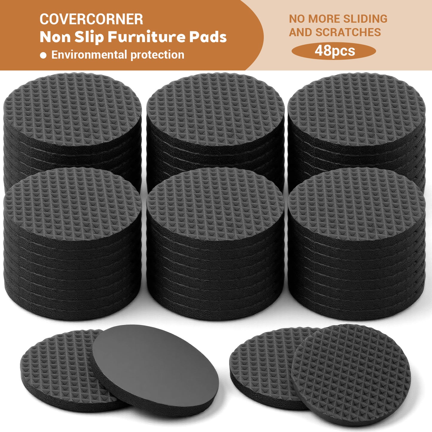 48 Pcs Non Slip Furniture Pads 2'' Round Anti Slip Furniture Pads Self Adhesive Rubber Feet Furniture Feet Chair Leg Floor Protectors Keep Furniture In Place