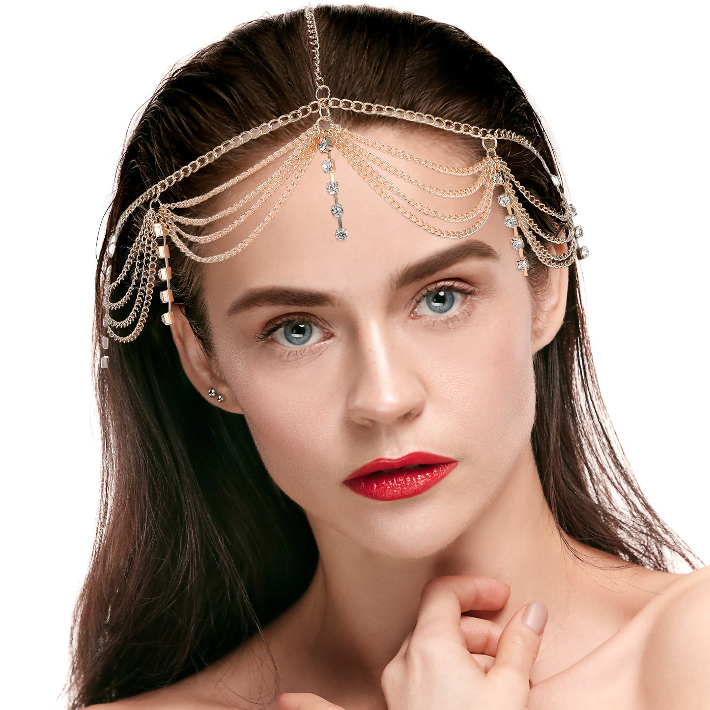 Tyqour Gold Hair Chain Wedding Headpiece for Bride - Elegant Head Chain Jewelry for Women with Rhinestones, Perfect for Special Occasions and Festivals