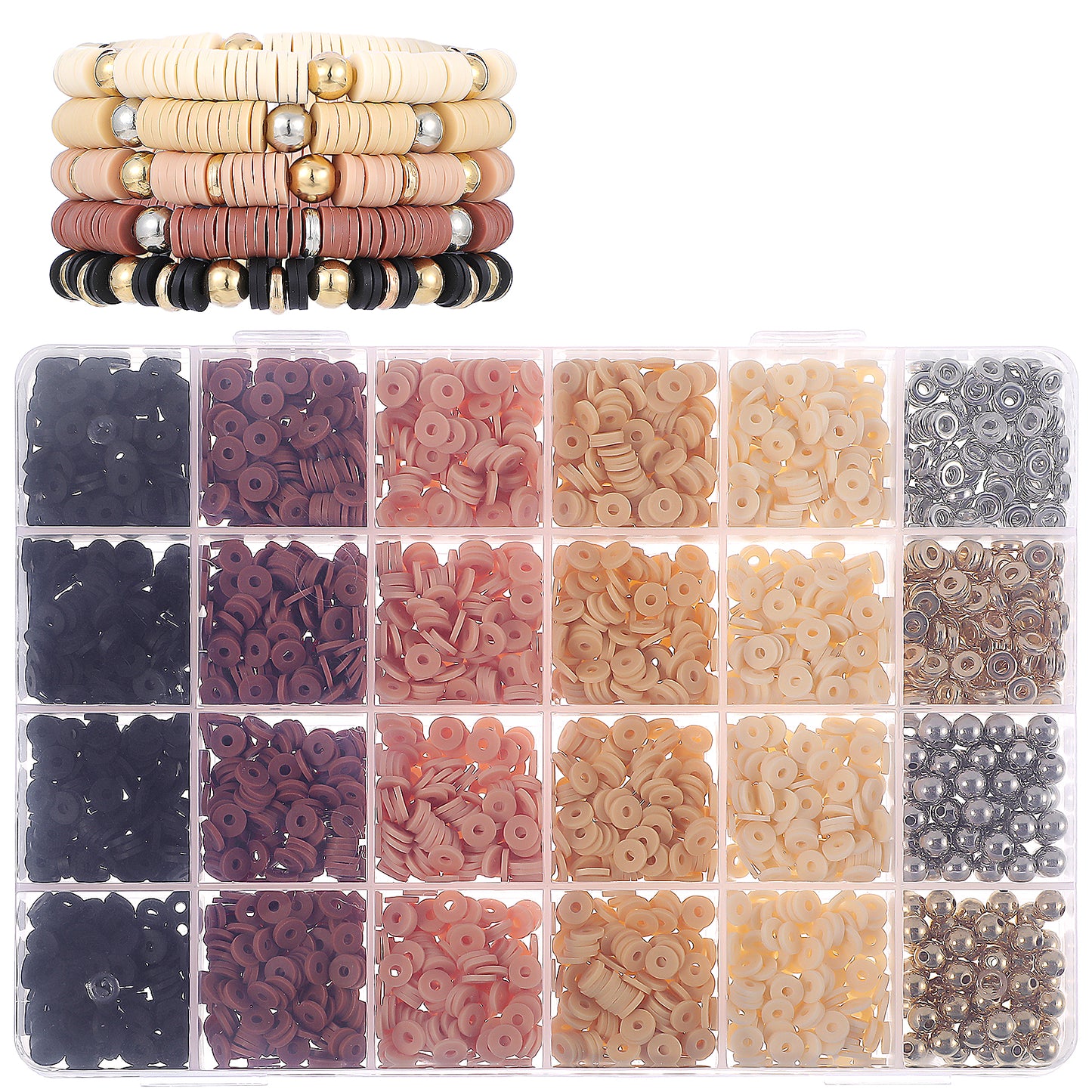 Nogeqi 3200 Pcs Clay Bead Kits,Clay Bead Bracelet Kit,Clay Beads for Bracelets with Gold Beads and Sliver Beads Jewelry Making Supplies for Adults Bracelet Making Jewelry Making (Earth Color Series)