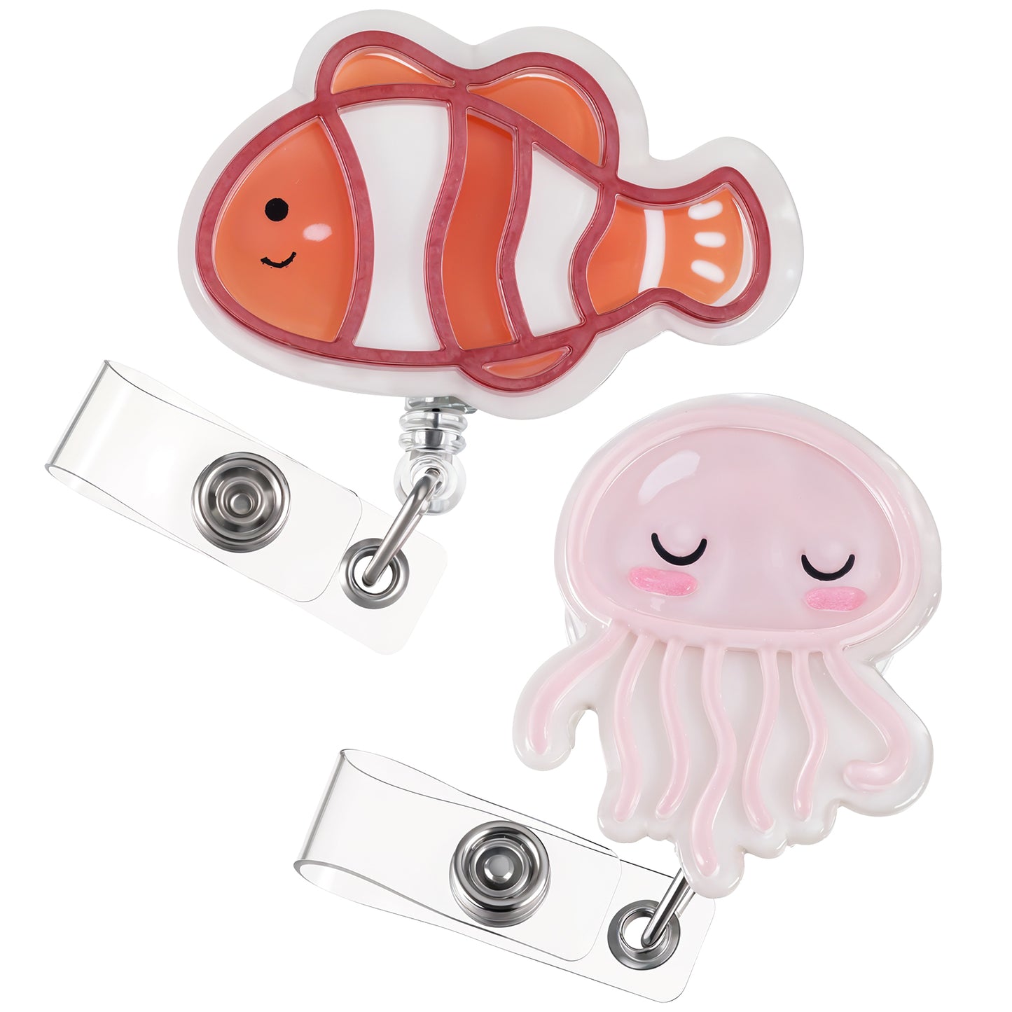Ouligay 2 Pcs Nursing Badge Reels Retractable Cute,Jellyfish Clownfish Nurse Badge Holder,Retractable Badge Clip,Nurse Badge Accessories for Work Badge Holder Student Teacher Assistant(Ocean Theme)
