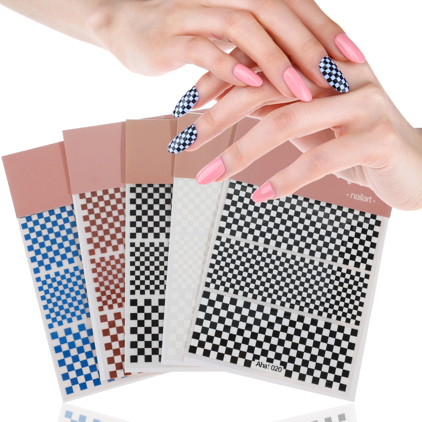 Ymapinc 5 Sheets Checkerboard Nail Art Stickers, Football Fans Geometric Nail Sticker Art for Fingernail Toenail DIY Manicure Decals (Black White Brown Blue)