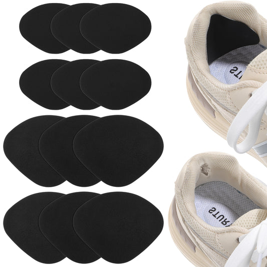 12PCS Shoe Heel Pads for Women and Men Self-Adhesive Inside Shoe Patches Back of Heel Protectors Hole Repair Patch Kit for Sneaker, Leather Shoes, High Heels (Black)