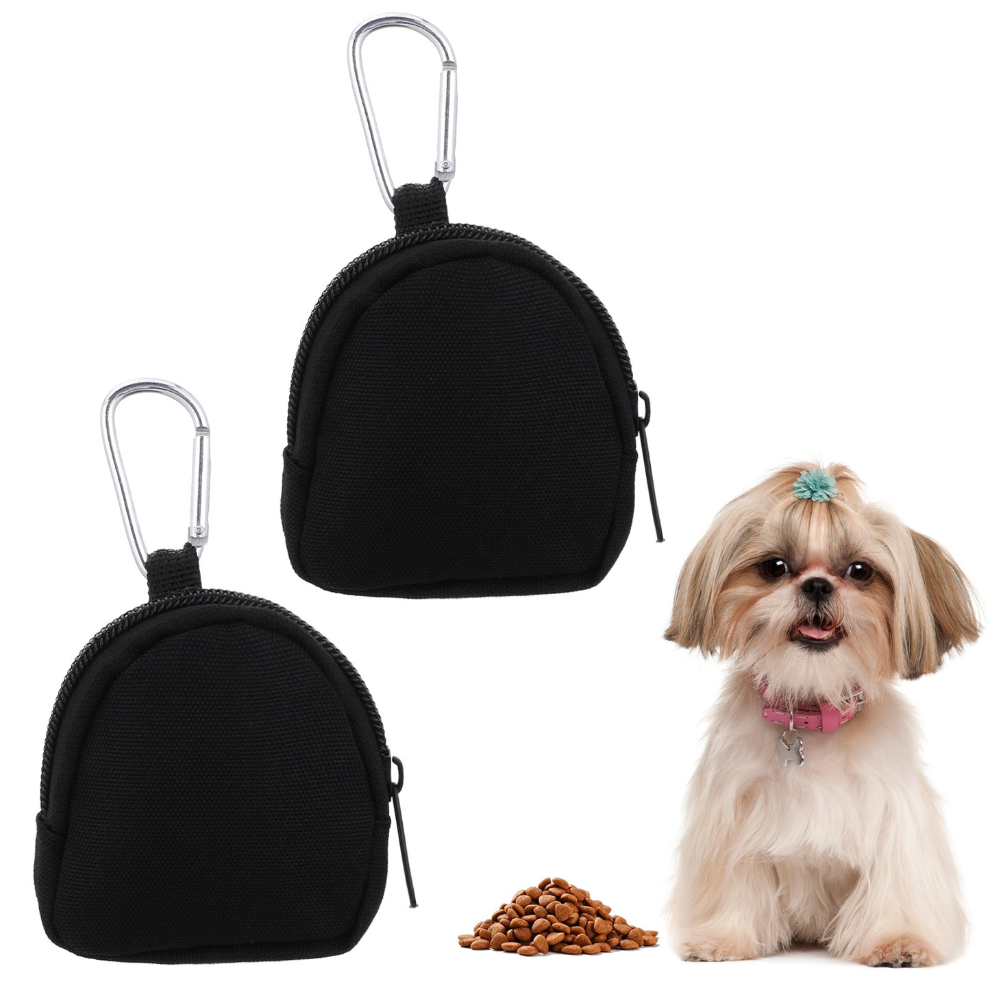 Matwsec 2 PCS Dog Treat Pouches for Pet Training Black Dog Training Treat Pouch for Leash Portable Dogs Treat Bag for Travel Outdoor Use Reusable Dogs Treats Container